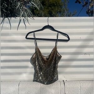 Free People Intimately Stop & Stare Sequin Cowl Neck Cami • Gold Ombré • Size M